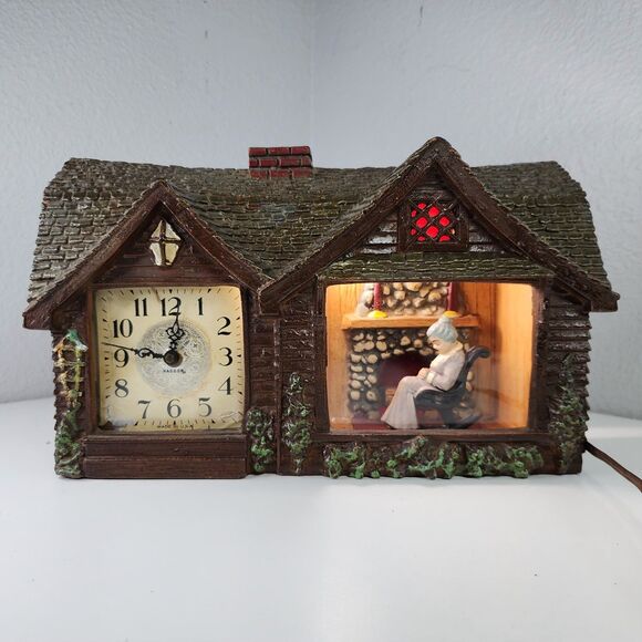 Vintage Haddon Home Sweet Home Lighted Clock Grandma Rocker Fireplace Model 30 U - Picture 1 of 16